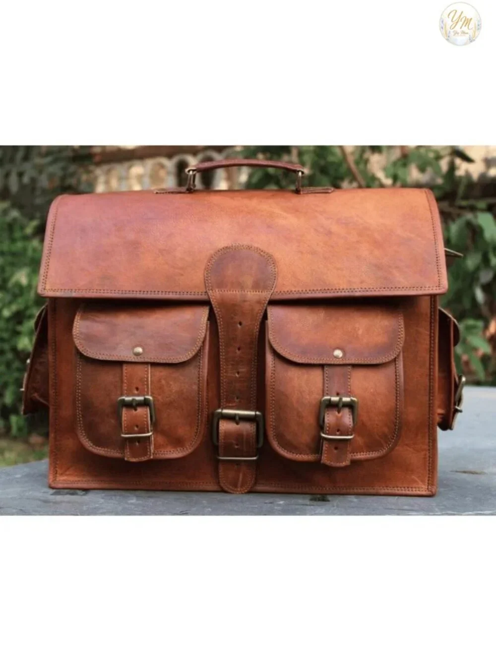 Genuine Leather Laptop Messenger Bag Handmade Satchel with Adjustable Strap
